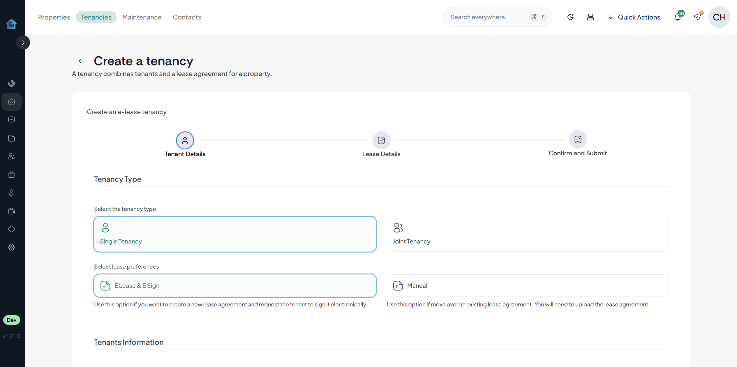Streamlined Tenancy Creation